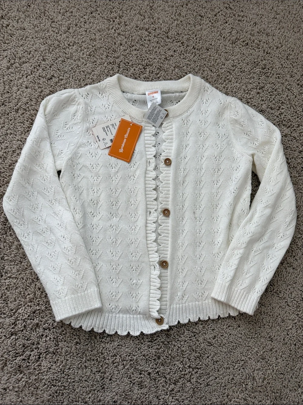 NWT Gymboree Girls Off White Ruffle-Trim Knit Cardigan Sweater size 6